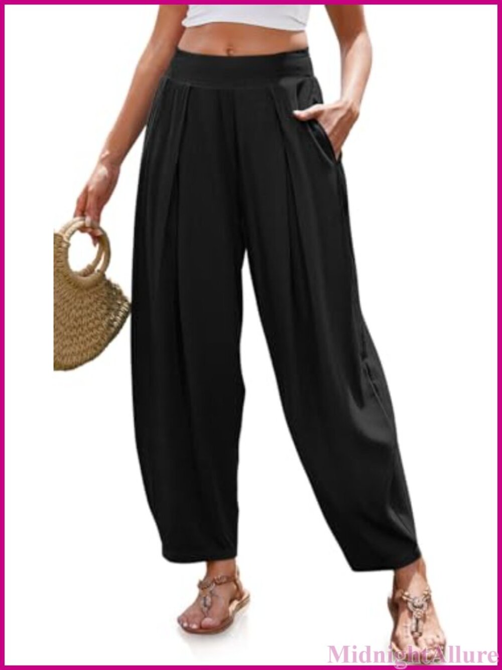 Linen Harem Pants Loose Fit Boho with Pockets
